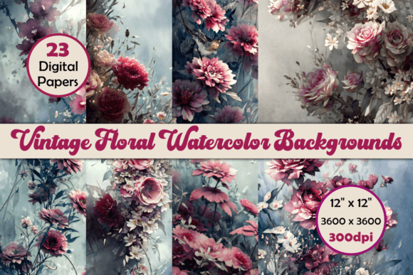 23 Vintage Floral Watercolor Backgrounds