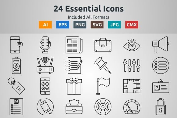 24 Essential Outline Icons: A Strategic Resource for Designers and Creators