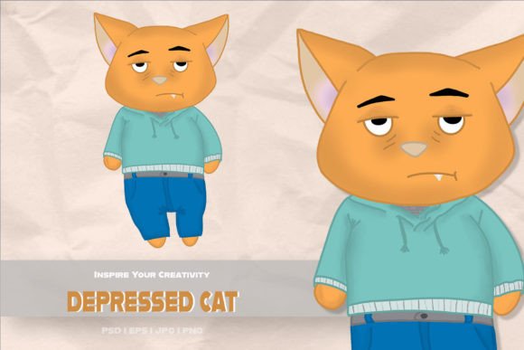 Depressed Cat - Cartoon Character: A Versatile Asset for Creative Projects