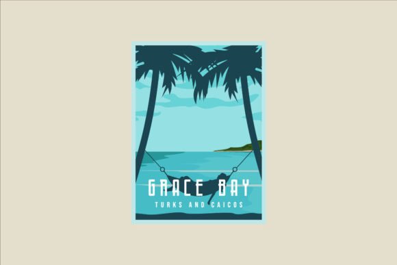Grace Bay Beach Vector Poster Design: A Modern Graphic Asset for Tourism and Business Promotion